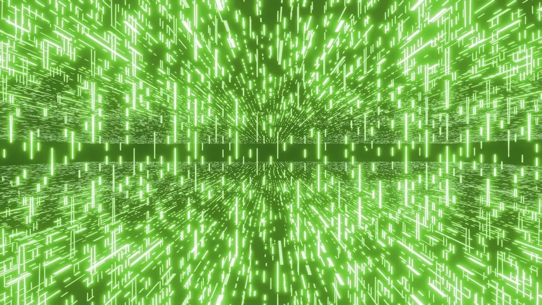 Green data streams create a digital tunnel.