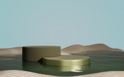 A gold object floating on top of a body of water